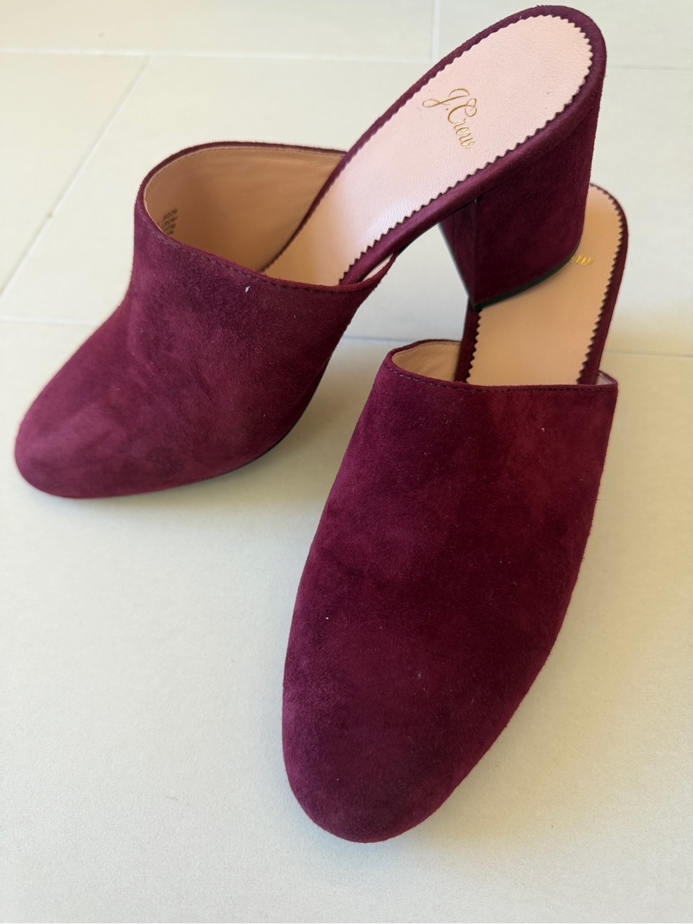 J. Crew Burgundy Suede Block Heel Mules